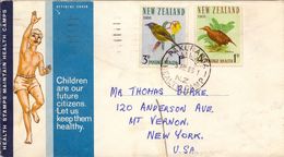 1966 , NUEVA ZELANDA , SOBRE CIRCULADO , MAT. PAKURANGA - HEALTH CAMP. , CIRCULADO A NUEVA YORK , TEMA AVES - Lettres & Documents