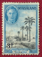 Nyasaland 1945 GVI 3d Black & Blue Fishing Village Lake Nyasa SG148 Used - Nyassaland (1907-1953)