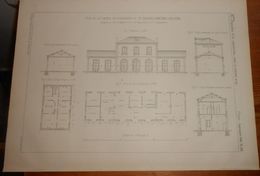 Plan De Type De Bâtiment De Voyageurs Pour Station De 3ème Classe Du Chemin De Fer D'Ancône à Bologne. 1861 - Opere Pubbliche