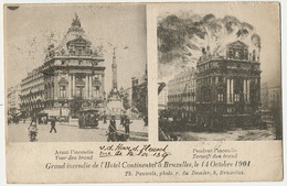 Bruxelles Grand Incendie De L' Hotel Continental 14/10/1904 Edit Th. Pauwels  Horse Tram Envoi Millery 69 - Cafés, Hôtels, Restaurants