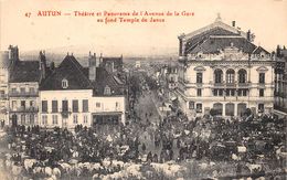 71-AUTUN- THEATRE ET PANORAMA DE L'AVENUE DE LA GARE AU FOND TEMPLE DE JANUS - Autun