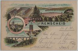 Gruss Aus Remscheid - Thalsperre, Schloss Küppelsrein, Ausstellung, Wasserthurm, Brücke - Lithographie - Remscheid