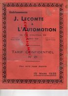75- PARIS- RARE CATALOGUE J. LECOMTE & AUTOMOTION-TARIF N° 21-1935- VELO -TORPEDO-AVIATOR-VELO- VELOMOTEUR-MOTO-CELER- - Transport