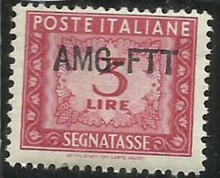 TRIESTE A 1949 1954 AMG-FTT SOPRASTAMPATO D'ITALIA ITALY OVERPRINTED SEGNATASSE POSTAGE DUE TAXES TASSE LIRE 3 MNH - Taxe