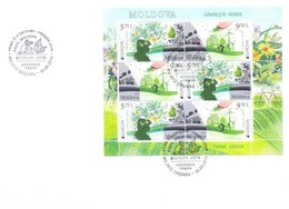 MOLDAVIA/ MOLDOVA/ MOLDAWIEN -  EUROPA 2016 -" ECOLOGIA - EL PENSAMIENTO VERDE - THINK GREEN".- FDC De La HOJITA BLOQUE - 2016