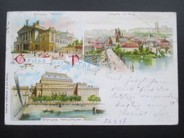 AK Litho 1897 Mehrbildkarte Gruss Aus Prag. Nach Haag Gesendet Und Dann Weitergeleitet Nach Pilsen! - Gruss Aus.../ Gruesse Aus...