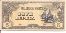 THE JAPANESE GOVERNMENT  FIVE RUPEES (  1942 - 1944 ) - Japon