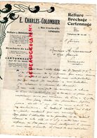 87- LIMOGES- RARE LETTRE 1919 ED. CHARLES COLOMBIER-RELIEUR DOREUR-5 RUE CRUCHE D' OR-A M. A LAUCOURNET 6 RUE FOURIE - Drukkerij & Papieren