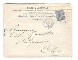 15c Bleu Type Sage Perforation SG Sur Enveloppe 1888 - Autres & Non Classés