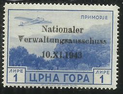 MONTENEGRO TEDESCA  CETTIGNE 1943 SERTO DELLA MONTAGNA SOPRASTAMPATO POSTA AEREA AIR MAIL 1 LIRA MNH FIRMATO SIGNED - Duitse Bez.: Montenegro