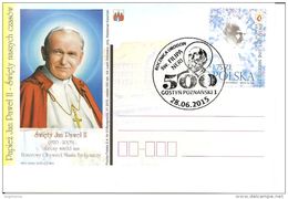 POLONIA - 2015 GOSTYN 500° Morte S. FILIPPO NERI Su Cartolina E Francobollo Con Papa GIOVANNI PAOLO II - Christianisme
