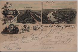 Gruss Aus Alf - Marienburg, Burg Arras, Panorama, Bullay - Lithographie - Alf-Bullay