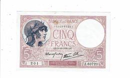 Banque De France Billet Cinq 5 Francs Type Violet 201 Z 63720 Deloche Marin - 5 F 1917-1940 ''Violet''