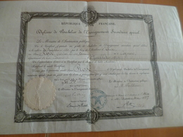 Diplôme Velin Bachelier Enseignement Secondaire Spécial Sceau Autographes 1889 Aix 44 X 27.5 Environs - Diploma & School Reports