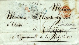 1844- Lettre De Neuchâtel  Pour Dijon  Entrée Suisse 1 Pontarl. 1 Rouge - 1843-1852 Federale & Kantonnale Postzegels