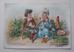 CHROMO  CHOCOLAT DUROYON & RAMETTE ENFANTS BANC FLEURS POULES - Duroyon & Ramette