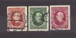 Slovakia Slowakei 1939 Gest ⊙ Mi 37, 39, 40 Sc 28, 30, 31 A.Hlinka. SLOVENSKA POSTA. C1 - Used Stamps