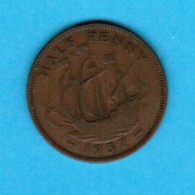 GREAT BRITAIN   1/2 PENNY 1937 (KM # 844) #5097 - C. 1/2 Penny