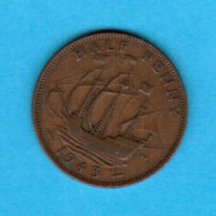 GREAT BRITAIN   1/2 PENNY 1943 (KM # 844) #5100 - C. 1/2 Penny