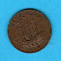 GREAT BRITAIN   1/2 PENNY 1958 (KM # 896) #5105 - C. 1/2 Penny