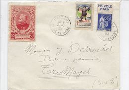 LETTRE  Avec 2  VIGNETTES + Timbres Publicitée PETROLE HAHN - Covers & Documents