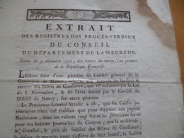 Extrait Procès Verbaux Département De La Meurthr 09/12/1792 Monnaies Billets De Confiance Manque En L'état - Decrees & Laws
