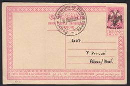 POSTAL STATIONARY 1913 20pa Rose Carmine On Buff, Postal Stationery Card , Mi P2, Ovptd "Eagle" In Black With Official P - Albanien