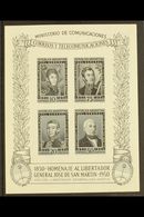1950 IMPERF PROOF For The 1950 Death Centenary Of Gen. San Martin Mini-sheet (SG MS819a, Scott 591a) Printed In Black On - Sonstige & Ohne Zuordnung