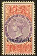 NEW SOUTH WALES 1894-1904 10s Violet & Claret Overprinted "POSTAGE" In Blue Perf 12, SG 275, Fine Mint, Very Fresh. For  - Andere & Zonder Classificatie