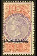 NEW SOUTH WALES 1894-1904 10s Violet & Claret Overprinted "POSTAGE" In Blue Perf 11, SG 275a, Fine Mint, Very Fresh. For - Otros & Sin Clasificación