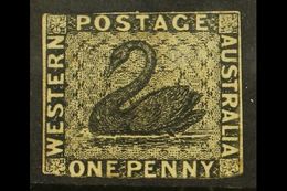 WESTERN AUSTRALIA 1854 1d Black Imperf, SG 1, Unused No Gum With Small Margins Just Touching At Top And Into At Base. Fo - Sonstige & Ohne Zuordnung