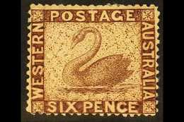 WESTERN AUSTRALIA 1861 6d Purple- Brown Wmk Swan, SG 42, Mint With Hinge Remains, Small Area Of Gum Toning But A Fresh A - Sonstige & Ohne Zuordnung