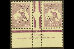 1932 9d Violet Roo (SG 133), ASH IMPRINT PAIR, Plate 4 - Second State (as BW 29zc), With "W / A" Perfin, Very Fine Mint. - Otros & Sin Clasificación