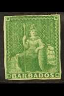 1855-58 ½d Green (white Paper), SG 8, 4 Clear Margins, Faint Gum Crease, Fine Mint For More Images, Please Visit Http:// - Barbados (...-1966)