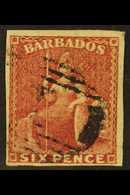 1858 6d Deep Rose- Red, SG 11a, Very Fine Used With 4 Margins. A Beauty. For More Images, Please Visit Http://www.sandaf - Barbados (...-1966)