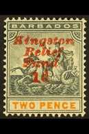1907 1d On 2d "Kingston Relief Fund" Ovpt, NO STOP After 1d, SG 153e, Very Fine Mint. For More Images, Please Visit Http - Barbados (...-1966)