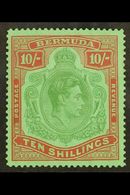 1938-53 10s Yellow Green & Deep Carmine On Green LINE PERF 14¼, SG 119b, Never Hinged Mint With Usual Streaky Gum, Very  - Bermuda