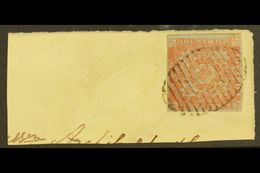 1851 3d Dull Red, SG 2, Used With 4 Neat Margins Tied To Large Piece By Full Barred Oval Cancellation. An Impressive Ite - Sonstige & Ohne Zuordnung