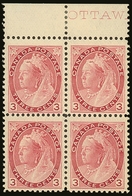 1898 3c Rose-carmine, Queen Victoria "Numeral" Type,  SG 156, (Uni 78)  Upper Marginal Block Of Four, Very Fine And Fres - Sonstige & Ohne Zuordnung