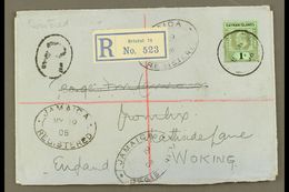 1908 (11 May) Registered Cover To England, Bearing 1907-09 1s Wmk CA Stamp (SG 33) Tied By Cds Cancel, With Registration - Kaaiman Eilanden