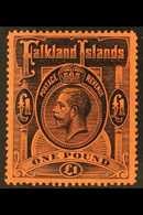 1912-20 £1 Black / Red Top Value, SG 69, Mint Lightly Hinged (so Lightly Hinged It Was Previously Purchased As Never Hin - Falkland Islands