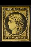 1849 20c Black On Yellow, Imperf, Yvert 3, Mint, Four Margins, Faults, Cat. 600 Euros. For More Images, Please Visit Htt - Autres & Non Classés