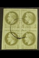 GUADELOUPE 1872 1c Olive Green, Napoleon III, Yv 7, Block Of 4 With Central "Guadaloupe 3 AOUT 72 Pointe A Pitre" Cds, V - Other & Unclassified