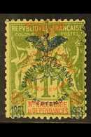 NEW CALEDONIA 1903 1fr Olive With Blue 50th Anniv Overprint, Variety "overprinted In Blue And Red", Yv 80b, Very Fine Mi - Sonstige & Ohne Zuordnung