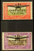 NEW CALEDONIA 40c Red And Olive And 50c Lilac And Brown Paris - Noumea 1st Flight Pair, Yv PA1/2, Very Fine Mint. Signed - Sonstige & Ohne Zuordnung