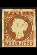 1874 4d Pale Brown (wmk Crown CC) With Double- Lined "R" Watermark (part Of "Crown Agents"), SG 6, Used With 4 Margins & - Gambia (...-1964)