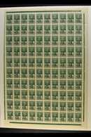 LATVIA 1941 20k Green Overprint (Michel 4, SG 4), Fine Never Hinged Mint COMPLETE SHEET Of 100 With Dot Between "1" And  - Sonstige & Ohne Zuordnung