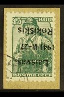 RAKISCHKI 1941 15k Green Overprinted In Black,Mi 3,  Variety "ovpt Inverted", Superb Used On Piece. Signed. For More Ima - Otros & Sin Clasificación