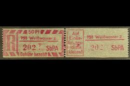 REGISTERED MAIL STAMP (EINSCHREIBEMARKEN) 1968 50pf With Type 1 Postcode, Perf 12½, Michel 2 C PLZ 758-2 (Weisswasser 2) - Andere & Zonder Classificatie