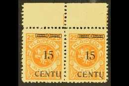 LITHUANIAN OCCUPATION 1923 15C On 25M Bright Reddish Orange, A Marginal Horizontal Pair Comprising Types B II And A II,  - Otros & Sin Clasificación